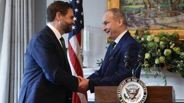 US Vice President JD Vance and Taoiseach Micheál Martin shake hands