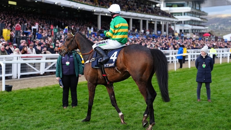 Jockey Nico de Boinville aboard Jonbon after the pair came home second in the hurdling highlight