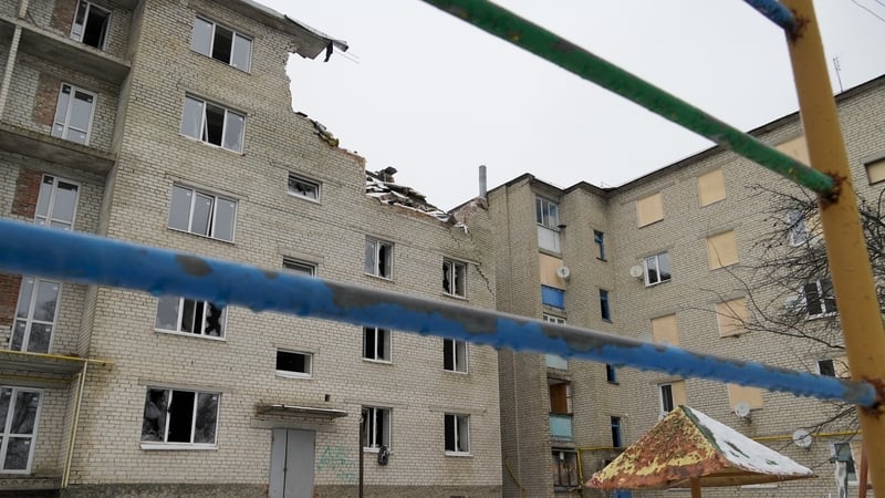 A building in Lgov in Kursk seen with damage last month following Ukrainian attacks