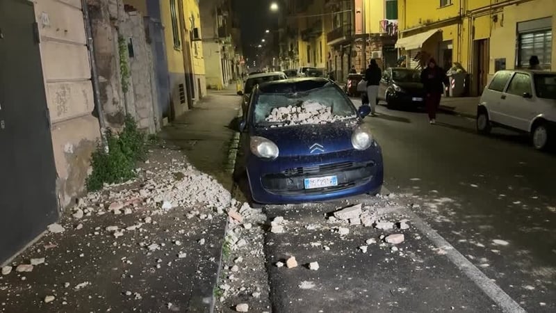 Cars were damaged by falling masonry