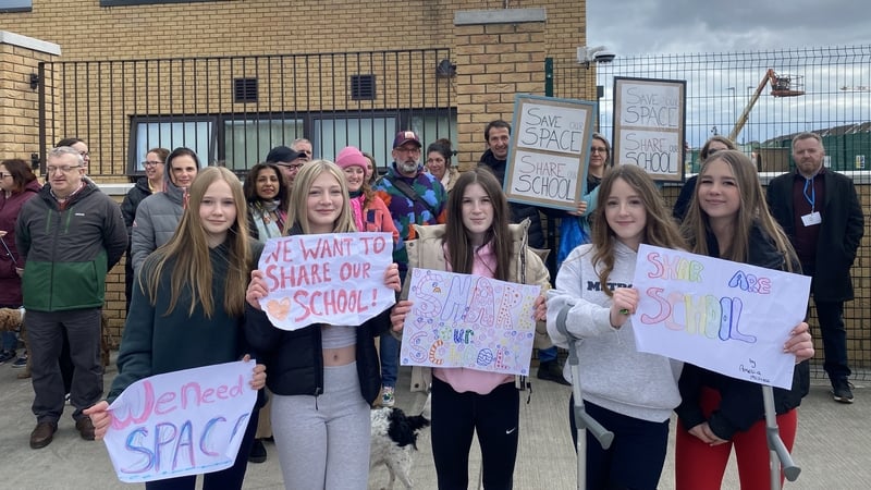 Students, staff, parents and representatives from local sports clubs marched through Belmayne to highlight their cause