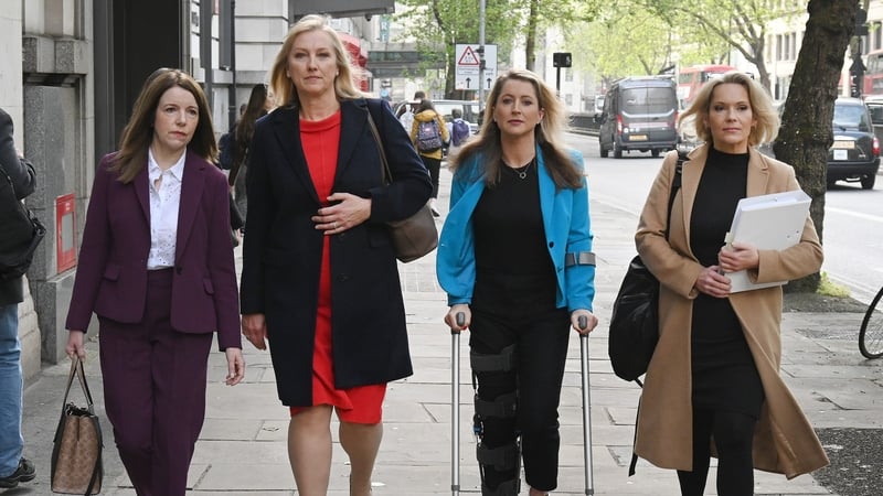 (L-R) Annita McVeigh, Martine Croxall, Karin Giannone and Kasia Madera launched an employment tribunal against the BBC