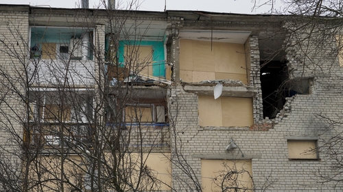 A building in Lgov in Kursk seen with damage last month following Ukrainian attacks