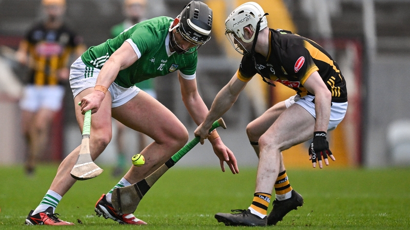 Gearoid Hegarty of Limerick (L) in action against Jordan Molloy of Kilkenny in last year's league semi-final