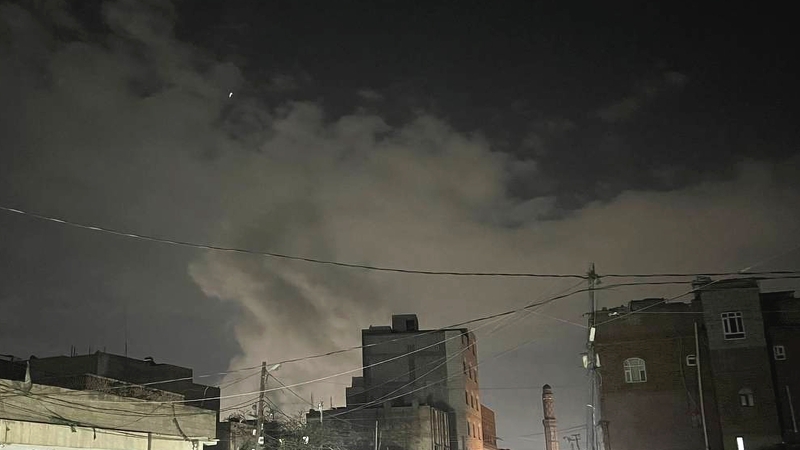 Smoke rises after a series of US airstrikes on the Houthi capital Sanaa in Yemen