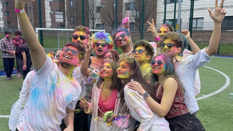 People celebrating Holi at St Laurance O'Toole's centre in Dublin