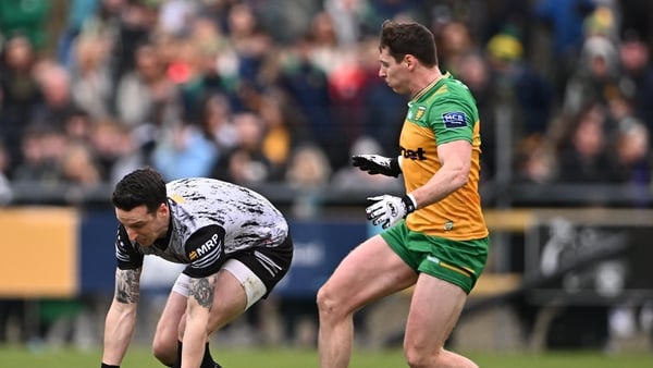Niall Morgan in action against Jamie Brennan in Letterkenny