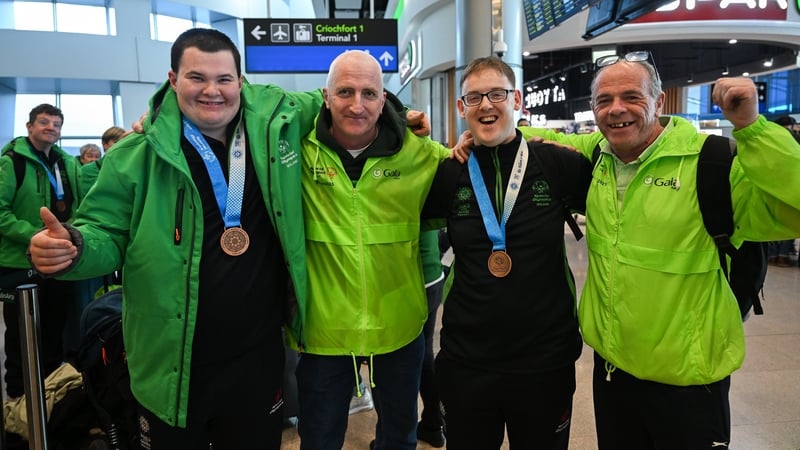 Team Ireland being greeted by friends, relatives and supporters as they returned from the Special Olympic Winter Games