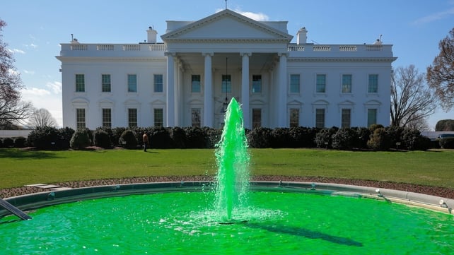 The fountain on the north lawn of the White House was dyed green to mark the day