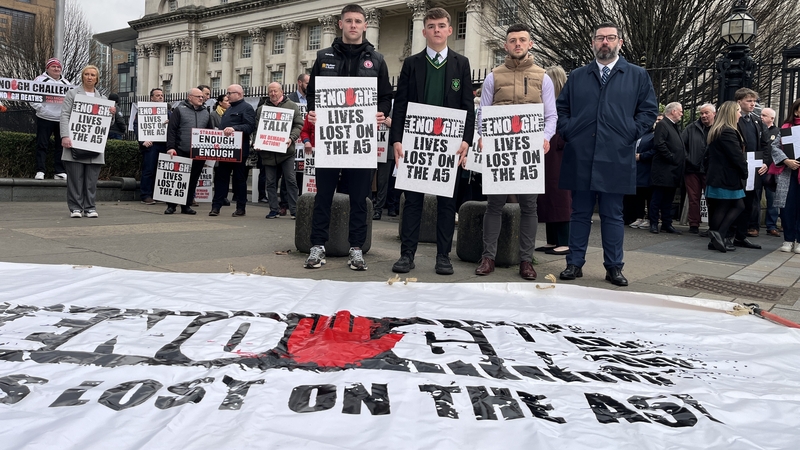 The group gathered at the Court of Appeal in Belfast included many who have lost loved ones in the road