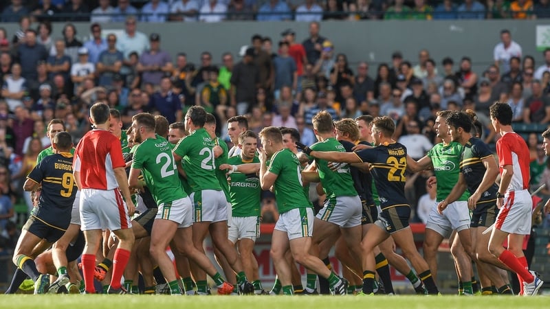 Ireland and Australia players clash during the International Rules Series second Test in Perth back in 2017