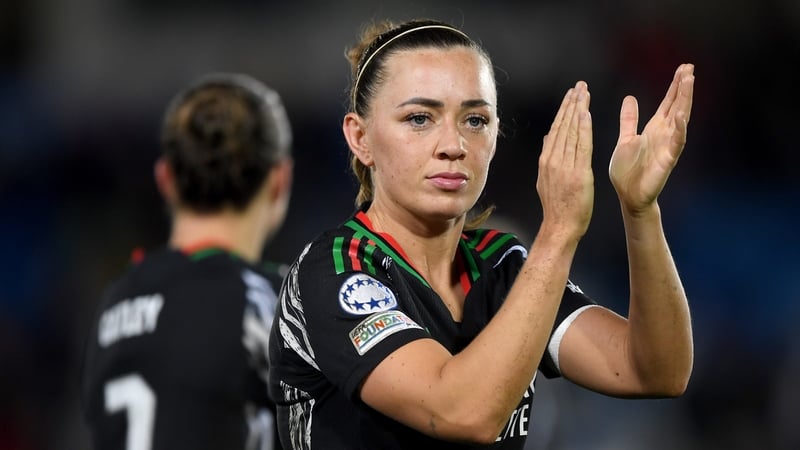 Katie McCabe applauds the supporters after Arsenal's loss