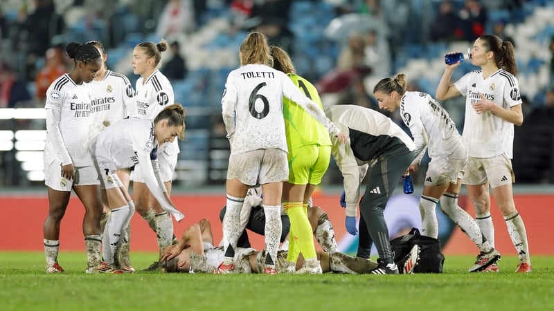 Real Madrid player Melanie Leupolz was injured after catching her studs on the muddy pitch