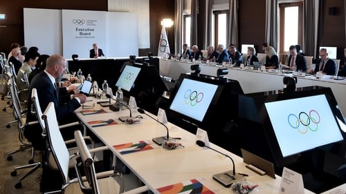 Thomas Bach gives an opening speech during the IOC Executive Board meeting