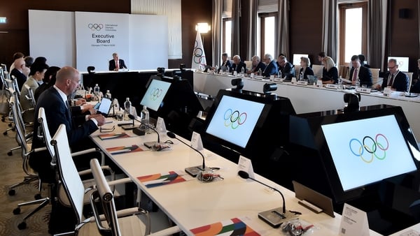 Thomas Bach gives an opening speech during the IOC Executive Board meeting