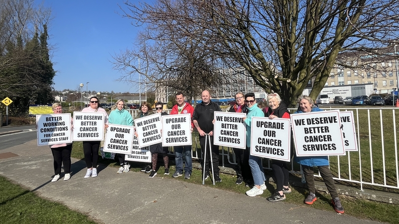 Protesters outside Letterkenny University Hospital called for better cancer care facilities