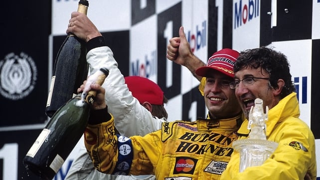 Eddie Jordan and Heinz-Harald Frentzen celebrate victory at the 1999 French Grand Prix