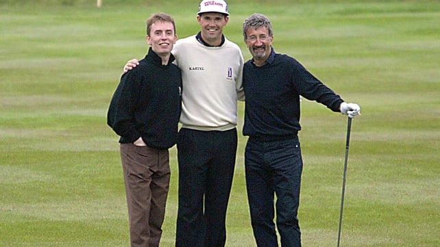 Ken Doherty, Padraig Harrington of Ireland and Eddie Jordan during the Pro-Am event at the Benson & Hedges International Open