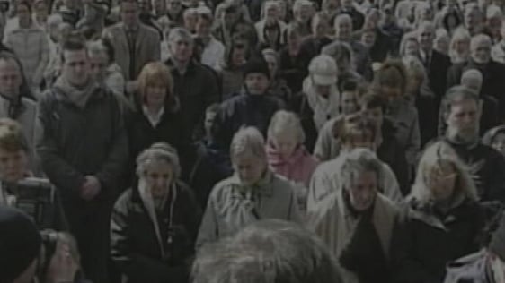 People across Ireland pay tribute to Pope John Paul II on the day of his funeral in Rome. (2005)