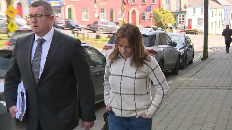 Nessa Gilsenan at the district court in Bandon with her solicitor, Daithí Ó Donnabháin