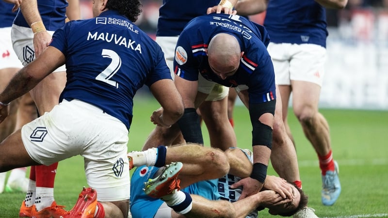 Mauvaka was shown a yellow card after this incident with Scotland's Ben White