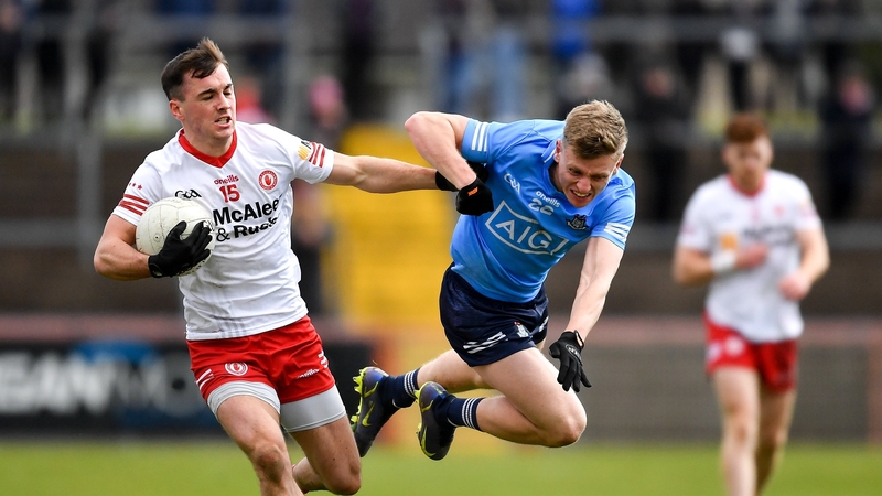 Darragh Canavan of Tyrone in action against Dublin's during the 2022 Allianz League clash in Omagh