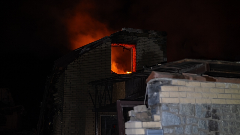 Fire breaks out in a building after Russian shelling on Zaporizhzhia, eastern Ukraine