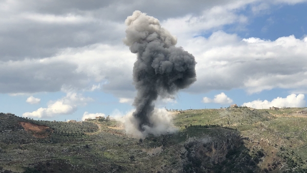 Smoke billows from the site of Israeli artillery shelling that targeted the area of the southern Lebanese village of Yohmor