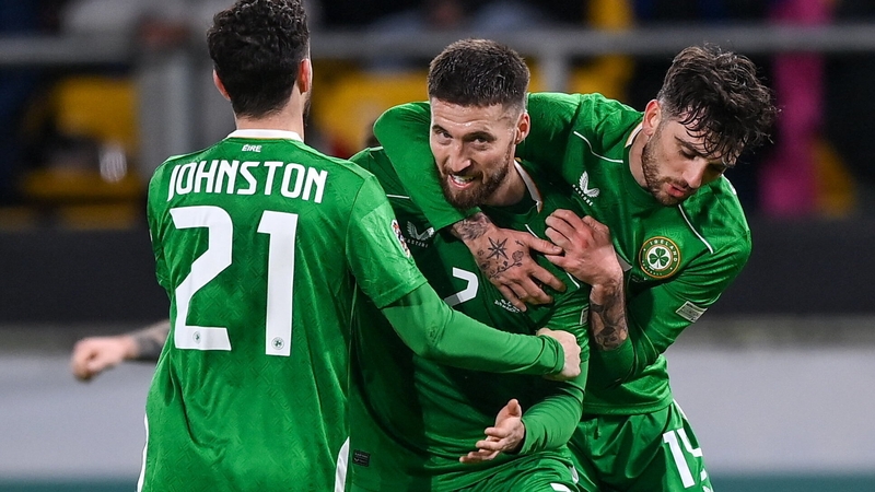 Matt Doherty celebrates his goal in Plovdiv with Mikey Johnston and Troy Parrott