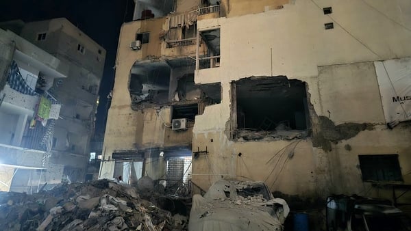 Damage caused to a building after an Israeli strike that targeted the southern Lebanese city of Tyre