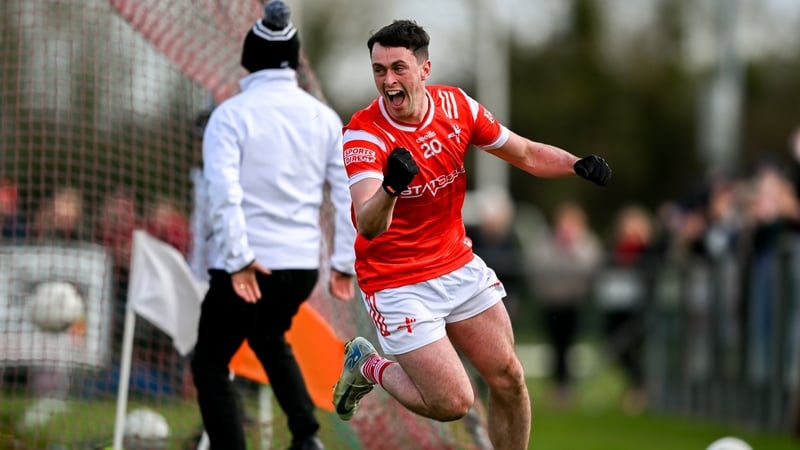 Daire McConnon celebrates after scoring the only goal of the game in the Louth victory