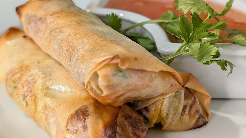 These homemade spring rolls are perfectly crisp, ideal for dipping in chilli jam.
