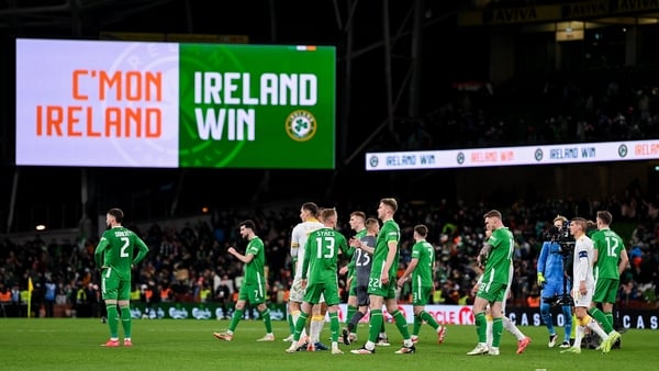 Republic of Ireland players celebrate the second leg win over Bulgaria at Aviva Stadium
