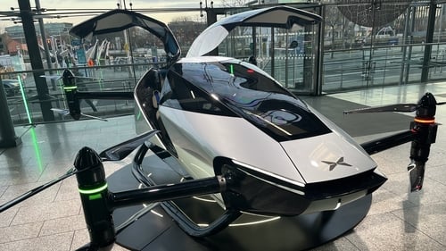 Xpeng's X2, a flying car, was on display at its official launch event in Dublin