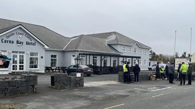 People have gathered outside the Carna Bay Hotel since yesterday evening