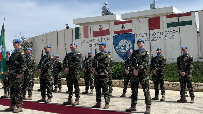 Irish peacekeepers pictured during the visit of Tánaiste Simon Harris to 'Camp Shamrock'