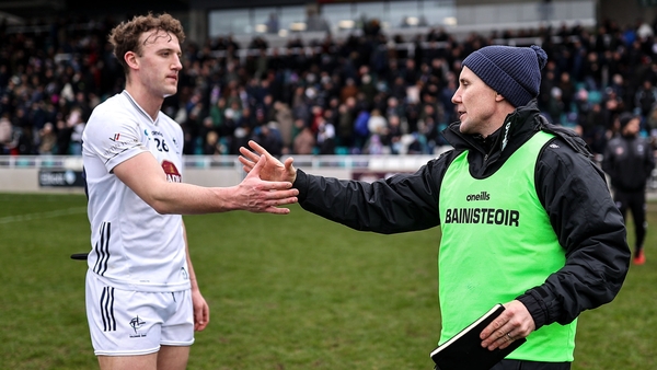Kildare manager Brian Flanagan and Darragh Kirwan after last weekend's Division 3 victory over Antrim