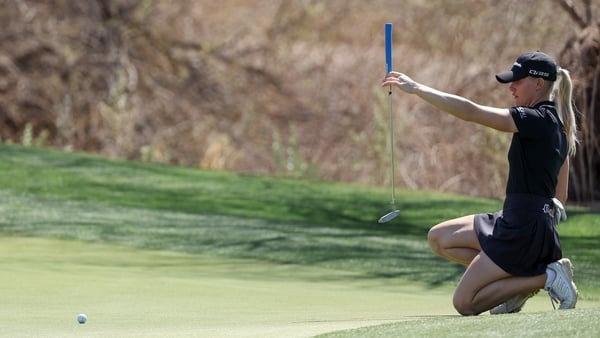 Charley Hull lines up a putt on the fourth hole at at Whirlwind Golf Club in Wild Horse Pass