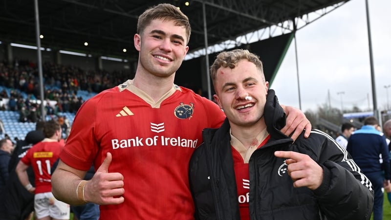 Jack Crowley and Craig Casey celebrate after the game
