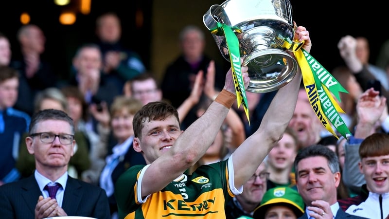Kerry captain Gavin White lifts the Corn Mhíchíl Uí Mhuircheartaigh