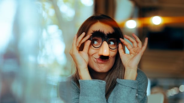 Funny Woman Wearing Silly Moustache Party Accessories Glasses