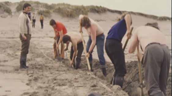 Laying a submarine cable from Rosses Point in County Sligo to Coney Island in Sligo Bay, 1975.