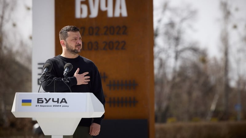 Ukrainian President Volodymyr Zelensky commemorates the second anniversary of liberation of Bucha (Photo: Ukrainian Presidency)