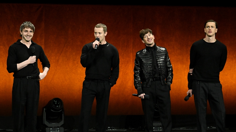 Paul Mescal, Joseph Quinn, Barry Keoghan and Harris Dickenson onstage at CinemaCon 2025.