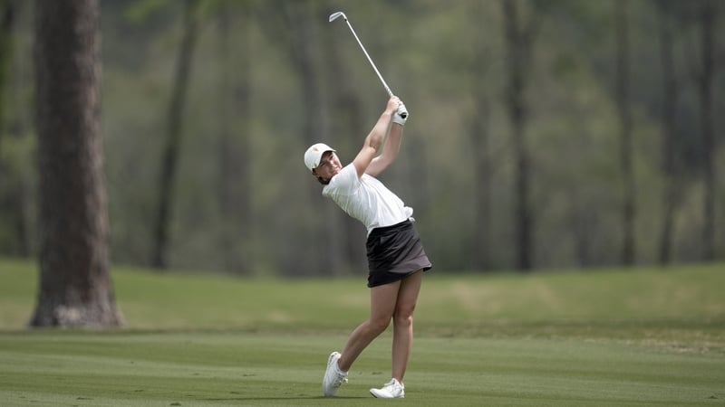 Beth Coulter plays from the 18th fairway at Augusta