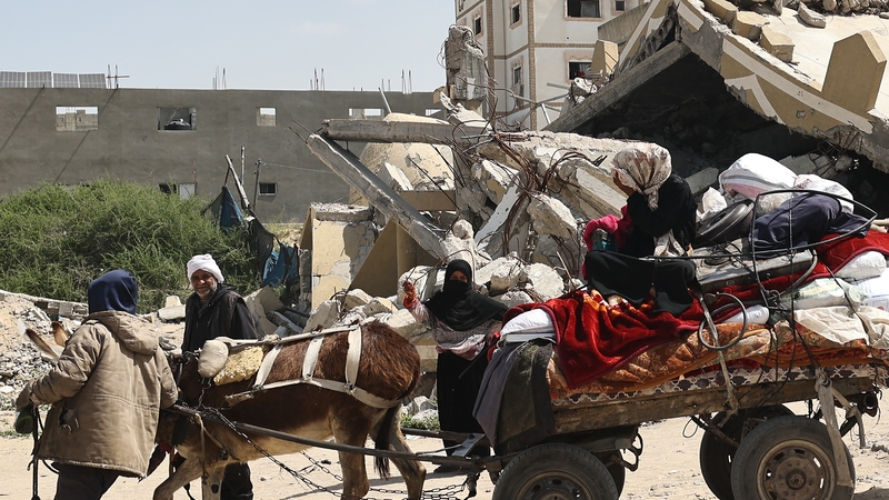 A group among those fleeing Rafah after Israel told residents to leave