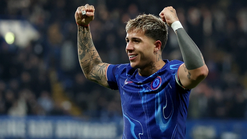 Enzo Fernandez celebrates scoring the only goal of the game