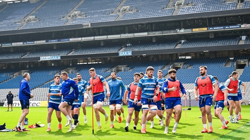 Leinster players warm up during the captain's run at Croke Park