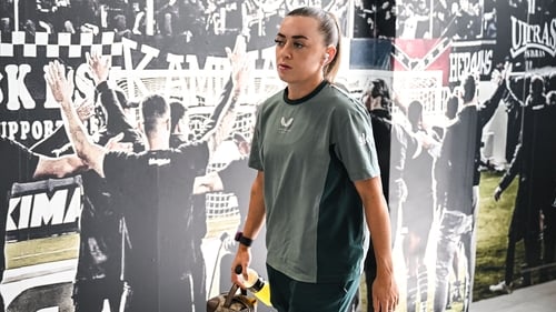 Katie McCabe arrives at Theodoros Vardinogiannis stadium