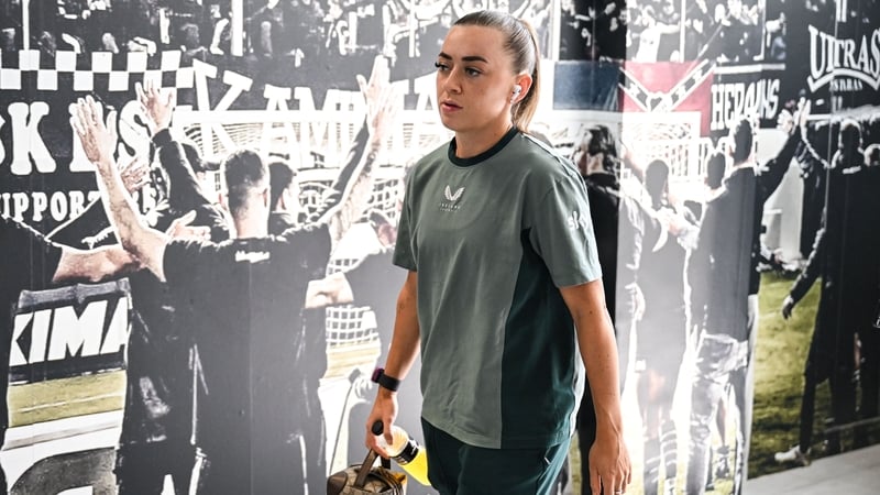 Katie McCabe arrives at Theodoros Vardinogiannis stadium